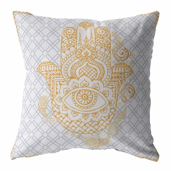 Palacedesigns 18 in. Hamsa Indoor & Outdoor Throw Pillow Gold & Gray PA3663178